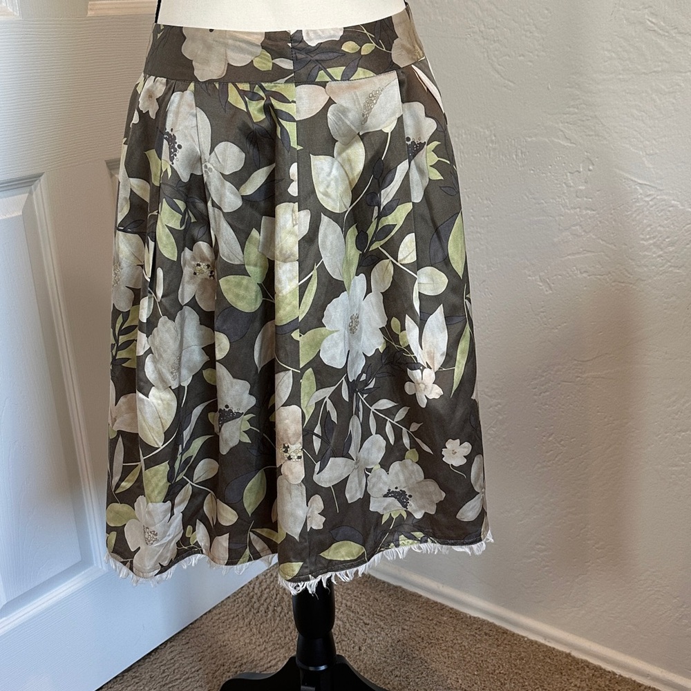 Banana Republic Floral A-Line Skirt - Green and Cream